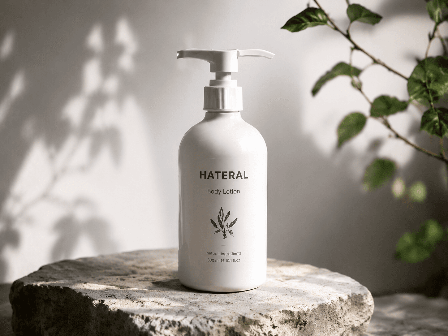 Студийная карточка Hateral с белым флаконом лосьона